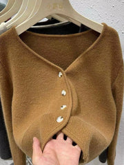 Hnewly New Women's Sweaters Fashion Loose All-match Knitwear Coats Spring Autumn Korean Lazy Style V-neck Single-breasted Top