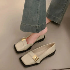 Hnewly Square Toe Ladies Footwear Moccasins With Heel Shallow Beige Luxury Brand Lastest Low Price Popular Spring 39 Women's Flat Shoes