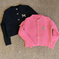 Hnewly Ribbon Button Up Knit Cardigan Sweater for Women Long Sleeve Button Front Sweater Jacket Teen-girl Y2K Cute Outfit