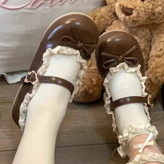 Hnewly Woman Shoes Fashion Loafers Shoes Round Head Shallow Mouth Butterfly Knot Metal Buckle Soft Sole Non-slip Flat Zapatos De Mujer