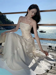 Hnewly Elegant Irregular Spaghetti Strap Womens Dresses Summer Sleeveless Ruffle Birthday Party Long Dress Slim Holiday Beach Vestidos