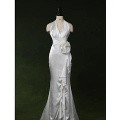 Hnewly Sexy Neck Hanging V-neck White Dinner Party Annual Party Birthday Party Host Coming Of Age Ceremony Evening Gown Customized