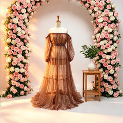 Hnewly Pregnancy Photography Dress Women Artistic Gown Elegant Pearl Sequin Mesh A Line Skirt with Lining Transparent Maternity Dress