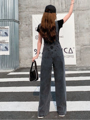 Hnewly Preppy Style Loose Denim Jumpsuits Women Chic Vintage Patchwork Streetwear Overalls BF Spring Designed Popular Ins Hot All-match