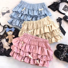 Hnewly Summer New Versatile Women's Clothing Blue Bow Lace Cake Tutu Mini Skirt Kawaii Pink Sweet Cute Thin A-line Skirts Ladies