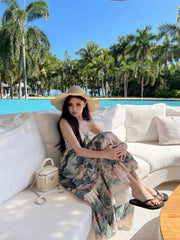 Hnewly Beach Boho Floral Midi Dress Women Casual Y2k Clothing Bodycon Sexy Dress Even Party One Piece Dress Korean Fashion Sleeveless