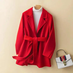 Hnewly Women's Double Sided woolen Jacket, Short, Thick, Korean Fit, Suit Collar, Woolen Coat, Warm, Winter, spring,autumn