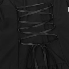 Hnewly Elegant French Style Solid Shirt for Women Stand Flare Long Sleeve Lace Embroidery Ruffles Bandage Top Gothic Vintage Blouse