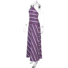Lunivop Women Striped Halter Slim Fit Maxi Dress Elegant Off-shoulder Backless High Waist Dresses Lady Daily Commute Street Wears