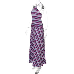 Hnewly Women Striped Halter Slim Fit Maxi Dress Elegant Off-shoulder Backless High Waist Dresses Lady Daily Commute Street Wears