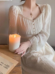 Hnewly Autumn New Women Fashion Elegant White Midi Dresses Vintage Princess Female Party A Line Clothes Vestdios