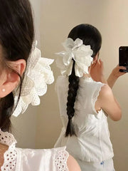 Lunivop Sweety Romantic Gauze Hair Rope For Women Flowing Gauze Pearl Large Intestine Hair Ring Girls Fashion Elegant Hair Accessories
