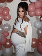 Hnewly Elegant Off Shoulder Maternity Dresses Photoshoot One Side Slim Fit Pregnancy Gown Maternity Photography Outfit Long Maxi Dress