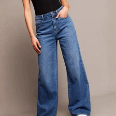 Hnewly Simple and Versatile Straight-leg Wide-leg Pants for Commuting Fashion Womenswear Plate-size High-waisted Washed Women's Jeans