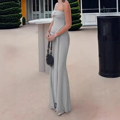 Hnewly New Product Temperament Intellectual Wrinkle Off Shoulder Design Sense Hanging Belt Waist for Slimming and Skincare Dress