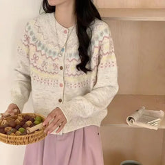 Hnewly Cute Cartoon Cardigan Sweater for Women Long Sleeve Crew Neck Button Up Knitted Jacket Knitwear Teen-girl Fall Winter Outfit