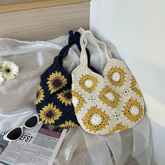 Hnewly Hand-knitted Aesthetic Crochet Shopping Bag Casual Handbag Crossbody Bags Leisure Holiday Beach Tote
