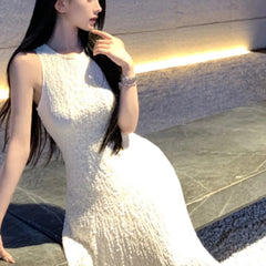 Hnewly Lace Dresses for Women Solid Sleeveless Spring Summer Elegant Long Dress Korean Fashion Retro Vestidos Mujer