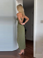Hnewly Elegant Polk Dot Women's Dress Fashion Sleeveless Side Split Waist-Closed Maxi Dresses Summer Chic Female Vacation Robe