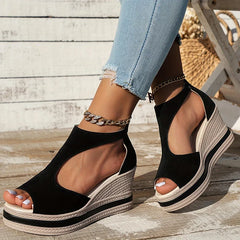 Hnewly Leopard Platform Sandals for Women Open Toe High Heel Wedge Sandals Woman Pu Leather Gladiator Sandalias De Mujer Plus Size 43