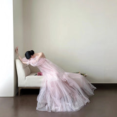 Hnewly Women Photography Props Pink Korean Off-shoulder Wedding Dresses Pregnancy Maternity Dress for Studio Photoshoot Accessories