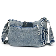 Lunivop Washed Denim Shoulder Bags Women Small Canvas Messenger Bags Many Zipper Cloth Crossbody Bags 100% Cotton Female Packages Young