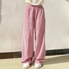 Hnewly Sweet Pink Casual Pants y2k Streetwear Elastic High Waist Loose Straight Trousers Women Harajuku Sweatpants Cute Coquette