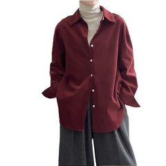 Hnewly Retro Style High Temperament V-neck Women's Shirt Long Sleeved Shirt Loose Style Top Women's Clothing Red Rose white