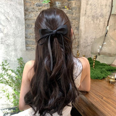 Hnewly 1PC Simple, Gentle, Black, Bow Ribbon, Hair Clips, Premium, Temperament, Back of the Head, Hair Ties, Spring Clips, Hair Accesso