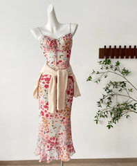 Hnewly Summer Women Spaghetti Strap Maxi Dress Spaghetti Strap French Vintage Frock One-Piece Evening Party Robe Boho Style New