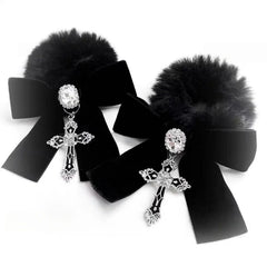 Hnewly 1PC Star Candy Autumn & Winter New Arrival, Japanese Dolly Kei Mass-Produced Style Plush & Exquisite Velvet Bow Hair Tie, Black