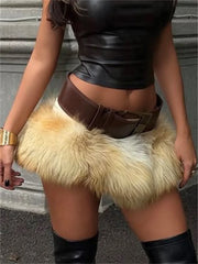 Hnewly Cutenew Wild Chic Tie-Dye Style Sexy Furry Skirt Women Trend Tassel Elastic Waist Hottie Street Skinny Club Hipster Mini Bottom