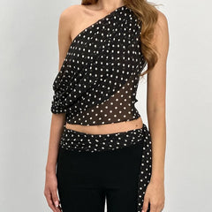 Hnewly Vintage Polka Dot Sleeveless Slim Crop Tops Y2K Sexy Sloping Shoulder Women's Vest 2025 Summer Casual Party Club Camis