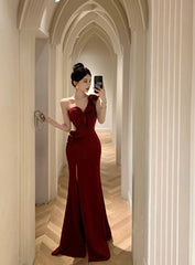 Hnewly DRESS TO IMPRESS Elegant Fashion Wedding Evening Party Long Dresses for Women Sexy Split Sleeveless Slim Ladies Vintage Red Prom Female Clothing