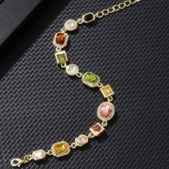Hnewly Beautiful Multi Shape Colorful Cubic Zirconia Link Chain Bracelets for Women Adjustable Trendy Hand Jewelry
