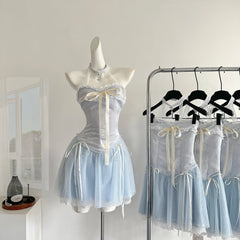 Hnewly Summer Women Y2k Birthday Ballet Core A-line Fairy Dress Mini Lace Frocks One-Piece Korean Evening Lolita Party Shoujo Gyaru