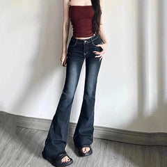 Hnewly American Retro Flare Denim Pants Women Streetwear Y2K High Waised Jeans Woman Autumn Winter All Match Long Trouser Female