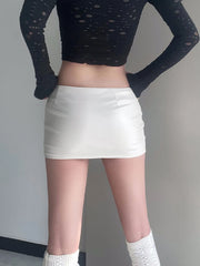 Hnewly Sexy Solid Pu Leather Belts Bodycon Skirt Y2K Slim Low-Waisted Super Mini Skirts Women Summer Fashion Streetwear