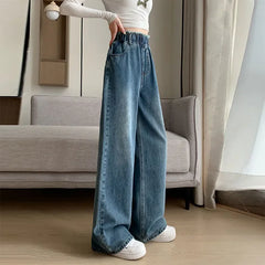 Hnewly Large Size Denim Trousers Women Trailing Straight Wide Leg Loose High Waisted Slim Lace Tassel Higher Pants