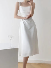 Hnewly DRESS TO IMPRESS Summer Evening Party White Long Dress Office Lady Slim Sexy Sleeveless Strap Dress Beach Style Women One Piece Dress Korean