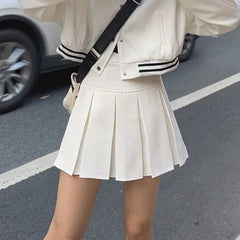 Hnewly Pleated Mini Skirts Women Spring Preppy Style All-match High Waist Streetwear Aesthetic Solid College Korean Fashion Tender Chic