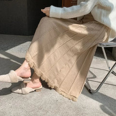 Hnewly Knitted Skirts Women Plus Velvet Thicken Autumn Winter Wide Skirt Elegant Streetwear Baggy Casual High Waist Faldas All-match