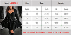Hnewly New Dark Gothic Sexy Heart-Shaped Deep V-Neck Long-Sleeve Dress Holiday Retro Plus Size Irregular Hem Mini Dress Party Elegant