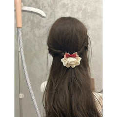Hnewly 1pc Strawberry Jam Bowknot Ruffled Hair Clip, Sweet & Cute Lace Red Plaid Bow Hair Clip for Girls, Fashion Hair Accessory
