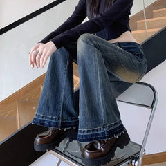 Hnewly New Women American Retro Trashy Y2k 2000s Flare Jeans Lady Elastic Slim Fit Denim Bell Bottom Pants Vintage Retro Blue Trousers
