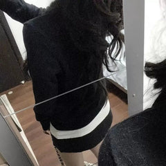 Hnewly Korean Style Sweet Bow Knitted Cardigan Women Elegant Black Sweaters Kawaii Irregular Long Sleeve Cardigan Aesthetics