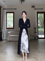 Hnewly Lazy Fashion V-neck Black Cardigan Mujer Y2k E-Girl Long Sleeve Sun Protection Coat Women Mid-length All-match Tops Dress
