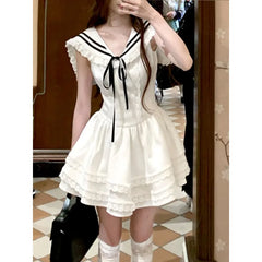 Hnewly Japanese Lolita Mini Dress Female Evening Party Kawaii Dress Women Lace Sleeveless Dress Korean Fashion Summer 2000s Vintage