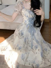 Hnewly DRESS TO IMPRESS Elegant Floral Print Midi Dress for Women Chic Vintage A-Line Casual Party Prom Vestidos Female French Style Femme Robe Vestidos