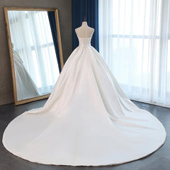 Hnewly French Satin Wedding Dress Strapless Simple And Slimming Court Wedding Engagement Banquet Bow Trailing Dress